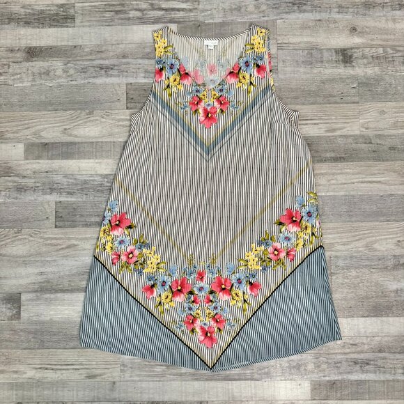 J. Jill Dresses & Skirts - J. Jill Navy Stripe Sleeveless Mini Dress with Pink & Yellow Floral Embroidery